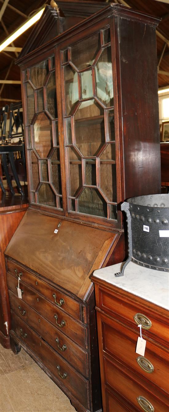 A George III mahogany bureau bookcase, W.3ft 6in. D.1ft 9in. H.8ft